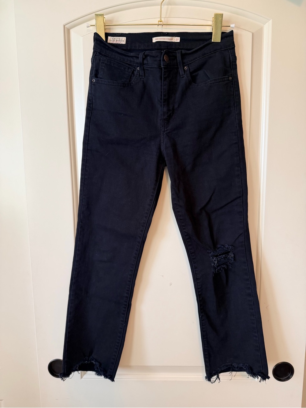 Levi's Premium Denim 724 High Rise Straight-Leg Jeans with Knee Distress